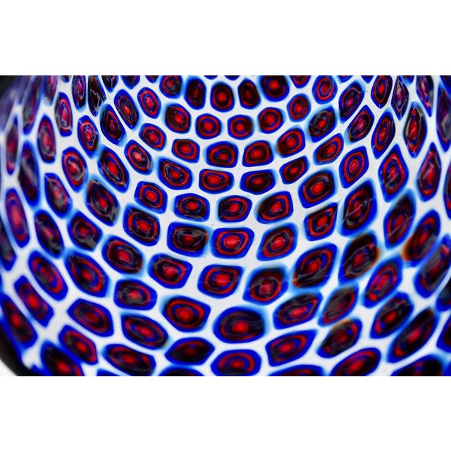 Murano Glass Vase with Floating Murrine Mosaic in Blue and Red, 1980s For Sale - Image 4 of 18