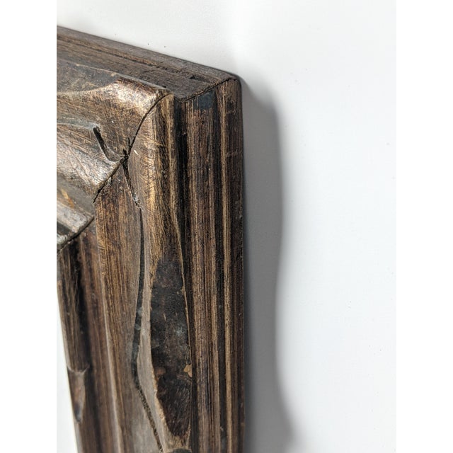 Wood Vintage Carved Dark Brown Wood Picture Frame With Cream Linen Liner For Sale - Image 7 of 13