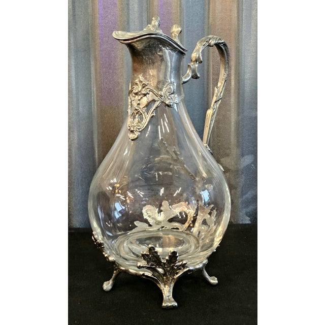 Vintage French Style Étain Pewter & Glass Claret Jug Pitcher With Hinged Lid For Sale - Image 16 of 18