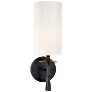 AERIN for Visual Comfort Signature Drunmore Single Sconce in Bronze with White Glass Shade For Sale