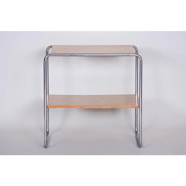 Brown Bauhaus Side Table in Oak, Chrome, Czech, 1930s For Sale - Image 8 of 9