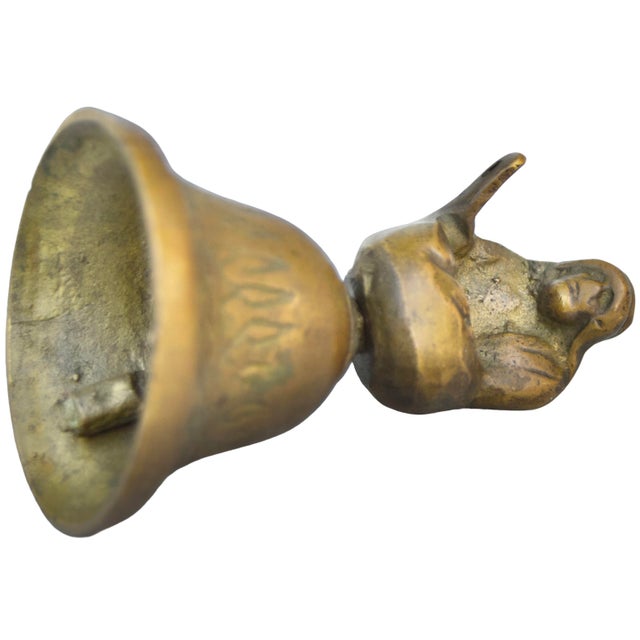 Brass Early 20th Century Hand-Engraved Brass-Figurine Bell Accent For Sale - Image 8 of 9