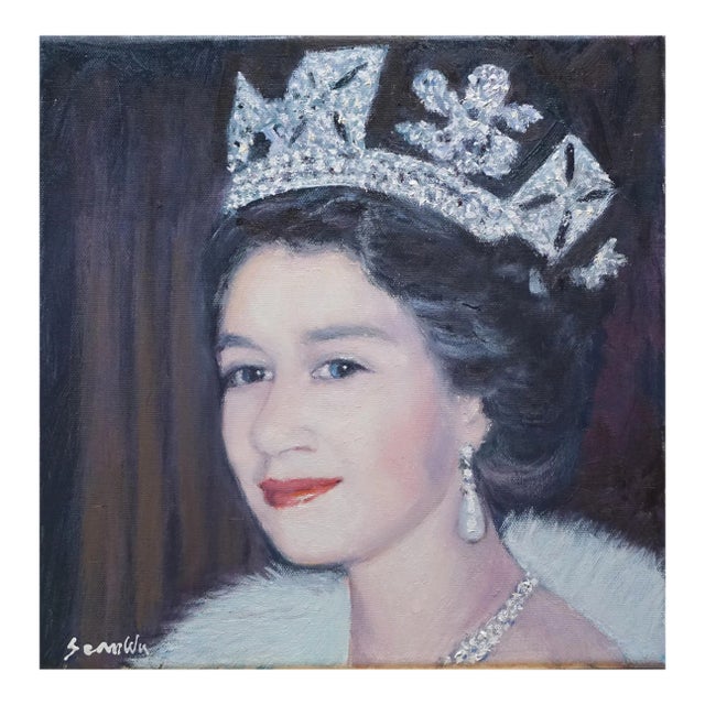 Original Oil Portrait Painting of Queen Elizabeth II For Sale