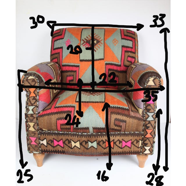 Mid-Century Modern Handmade Armchair Upholstery With Tribal Handwoven Vintage Kilim For Sale - Image 3 of 13
