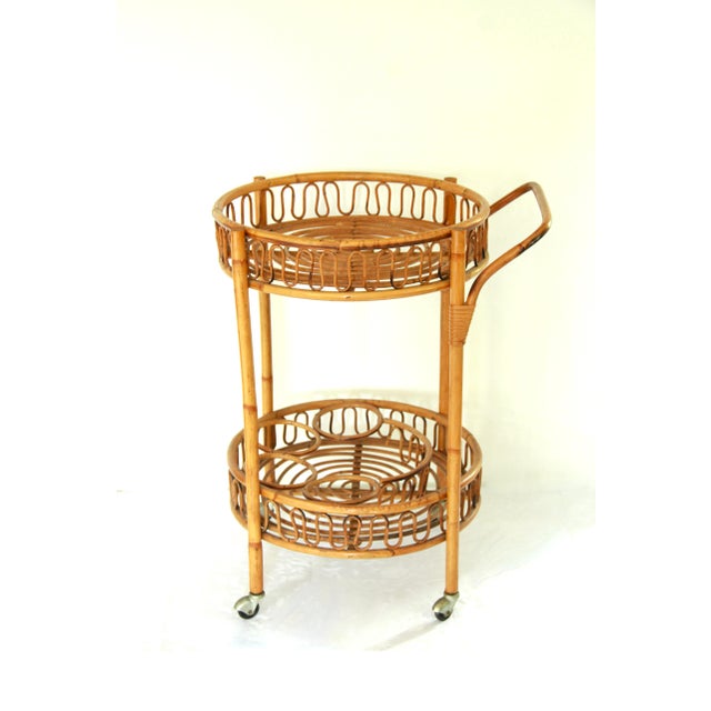 Vintage Carrello Bamboo and Wicker Bar Cart, Italy, 1970s For Sale - Image 12 of 12