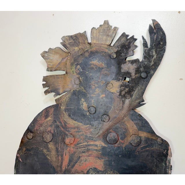 Huge Antique Hand Painted 17th Century Copper Wrought Iron Religious Sign Statue For Sale In New York - Image 6 of 18