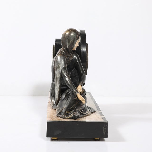 Art Deco Emoy Mantelpiece Clock With Seated Flapper in the Manner of Chiparus For Sale - Image 13 of 17