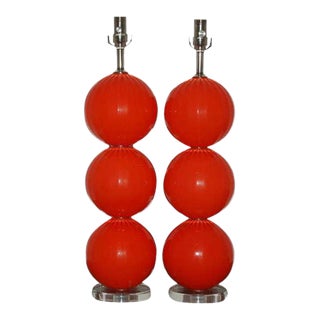 Joe Cariati Glass Ball Lamps Orange Red For Sale