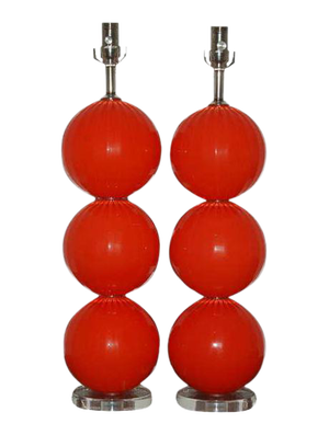Joe Cariati Glass Ball Lamps Orange Red