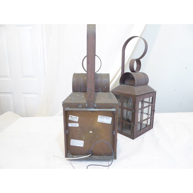 American Vintage Copper Lantern Sconces - A Pair For Sale - Image 3 of 4