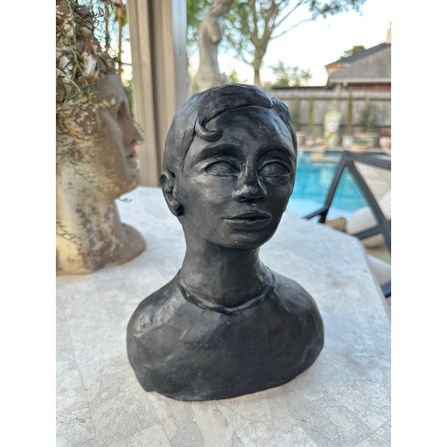 Vintage Plaster Bust of a Young Man -Signed For Sale - Image 4 of 7