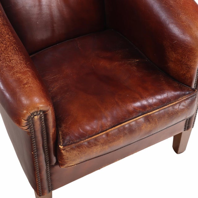 Dutch Art Deco Style Leather Club Chair, C. 1950. For Sale In Philadelphia - Image 6 of 8