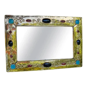 Large 1970s French Modern Ceramic Mirror Signed F. Lembo
