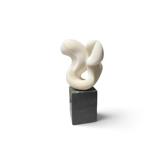 Signed Alain Prevost Modernist Abstract Carved Stone Sculpture on Black Stone Base For Sale In Miami - Image 6 of 7