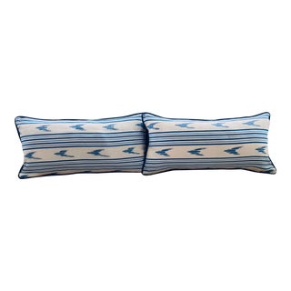 12” X 24” Schumacher Santa Barbara Ikat Indigo Blue Lumbar Pillow Covers - a Pair For Sale