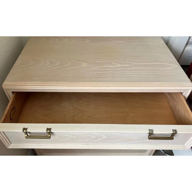 Drexel Heritage Pair of 1970s Drexel Cerused Oak Nightstands / Dressers With Brass Hardware For Sale - Image 4 of 8