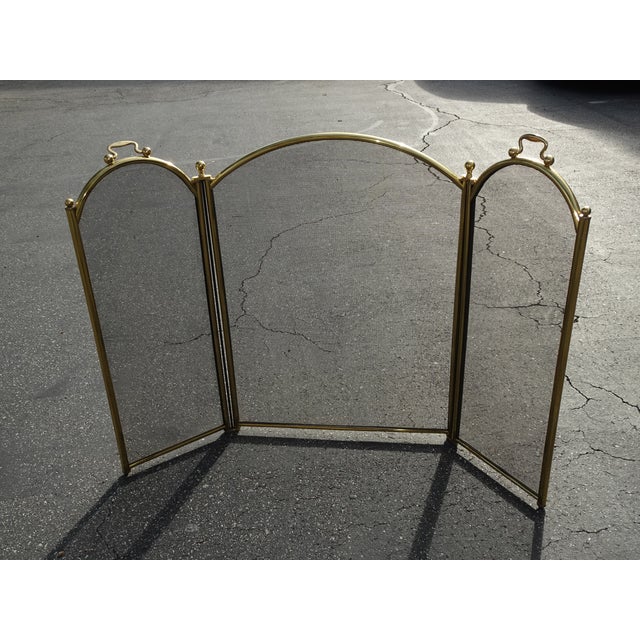 Vintage French Country Neoclassical Three Panel Gold Fireplace Screen W Finials For Sale - Image 10 of 17