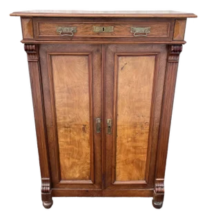19th Century Walnut Burlwood Wardrobe Dresser