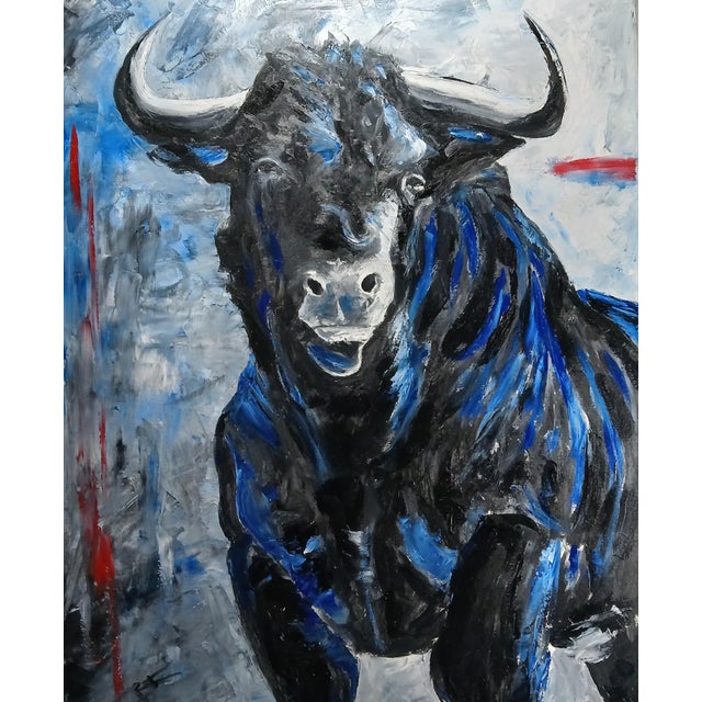 "Asterion of Crete" Original Oil & Cold Wax Painting of Bull For Sale