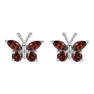 Red Garnet Butterfly Style Studs - Unique Earlobe Woman Studs - A Pair For Sale