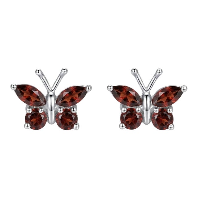 Red Garnet Butterfly Style Studs - Unique Earlobe Woman Studs - A Pair For Sale
