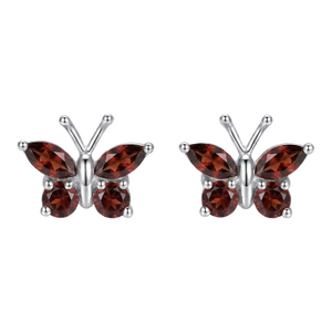 Red Garnet Butterfly Style Studs - Unique Earlobe Woman Studs - A Pair