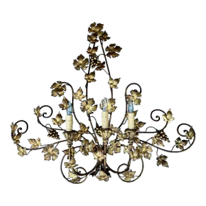 Vintage Large 1950's Hollywood Regency 3 Light Italian Gilt Tole Wall Sconce