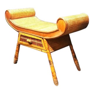 1940s Burnt Bamboo & Rattan Egyptian Revival Style Bench For Sale