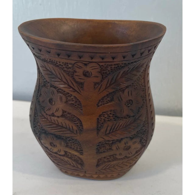 Vintage Hand Carved Wooden Vase For Sale In Dallas - Image 6 of 10