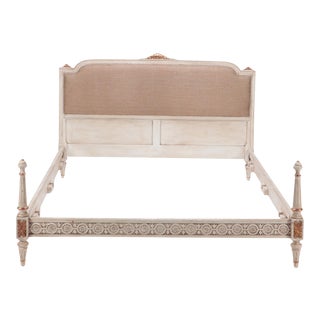 A French Louis XVI Style Queen Size Painted and Carved Bed, Circa 1940 . For Sale