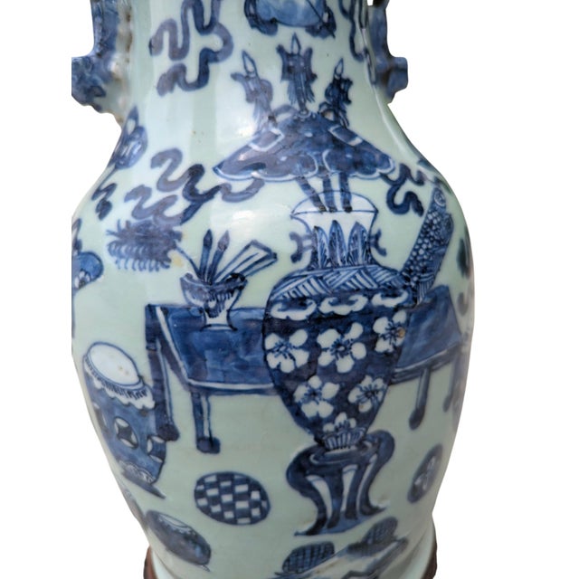 Early 20th Century Asian Antique Celadon Vase Table Lamp For Sale In Charlotte - Image 6 of 18