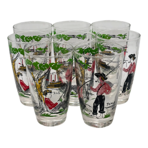 1950s Vintage Libbey Glass Co. Tom & Huck Finn Drinking Glasses - Set of 8