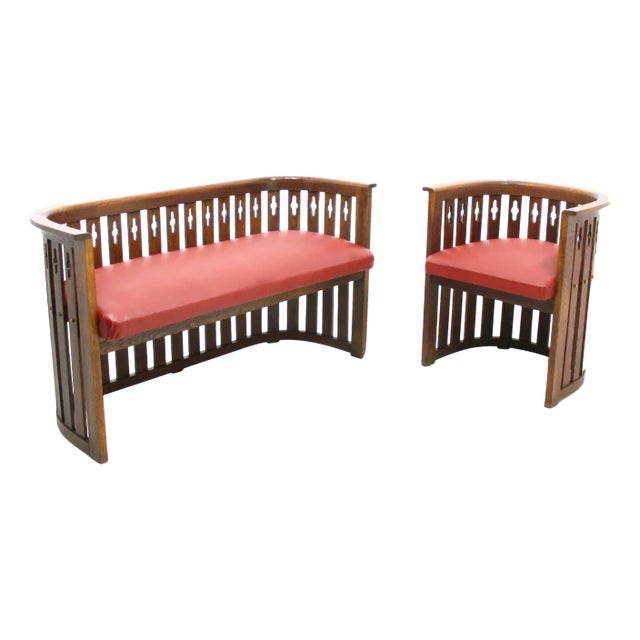 Viennese Arts & Crafts Oak Sofa and Chair, 1920s, Set of 2 For Sale