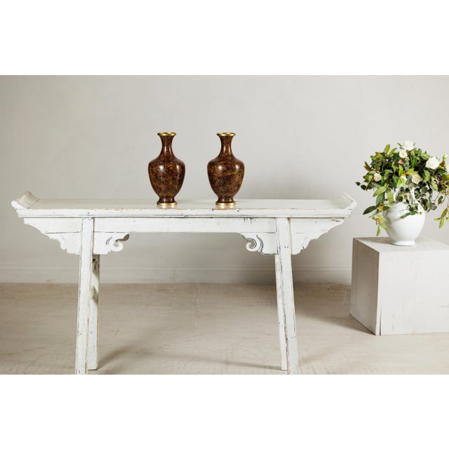 Cloisonné Vases with Warm Reddish Brown Ground and Floral Decoration - A Pair For Sale - Image 16 of 18