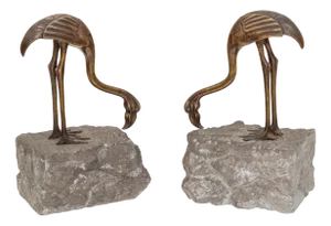 20th Century Art Deco Crane-Shaped Bookends in Stone and Gilt Bronze, Set of 2