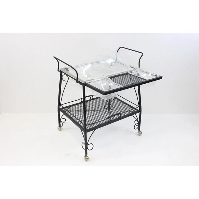 Mastercraft Mid Century Modern Metal and Lucite Patio Bar Cart For Sale - Image 4 of 13
