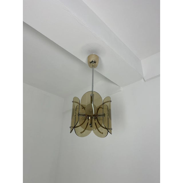 Metal Amber Murano Glass 5-Light Chandelier, 1970s For Sale - Image 7 of 10