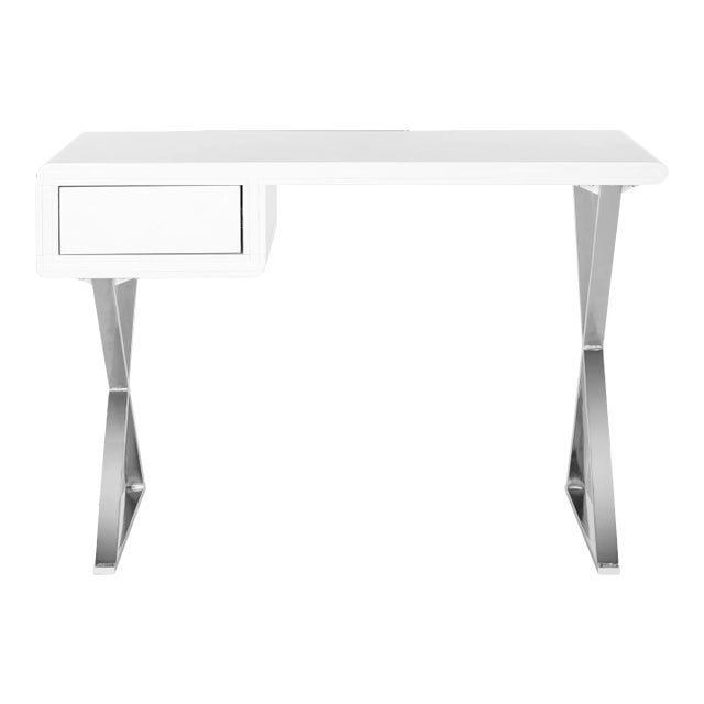Edward Desk in White & Chrome For Sale
