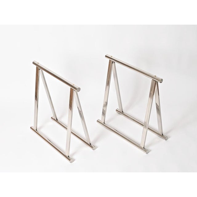 1970s Mid-Century Modern Italian Chromed Steel Trestles by Milo Baughman, 1970s, Set of 2 For Sale - Image 5 of 13