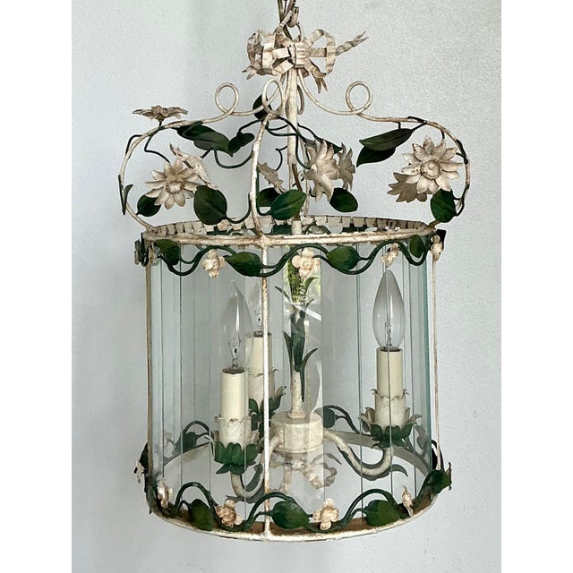 Mid 20th Century Vintage Patinated Floral Tole Lantern For Sale - Image 5 of 12