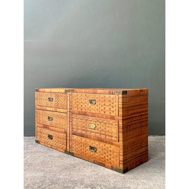 Vintage Woven Rattan Chest of Drawers - Set of 2 For Sale - Image 9 of 18
