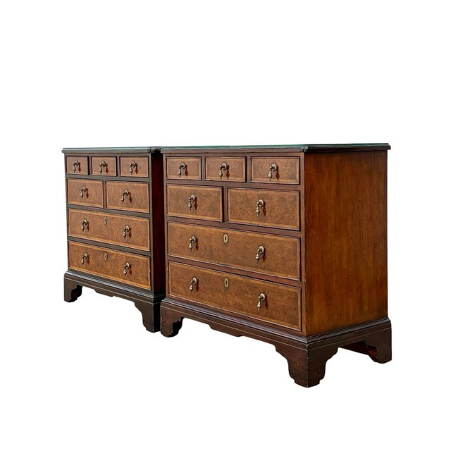 English Late 20th Century Baker Milling Road Cherry Burlwood Georgian Dressers - A Pair For Sale - Image 3 of 8