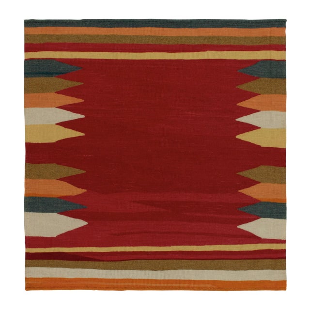 1980s Vintage Sofreh Kilim Rug in Red With Colorful Geometric BOrders For Sale In New York - Image 6 of 6