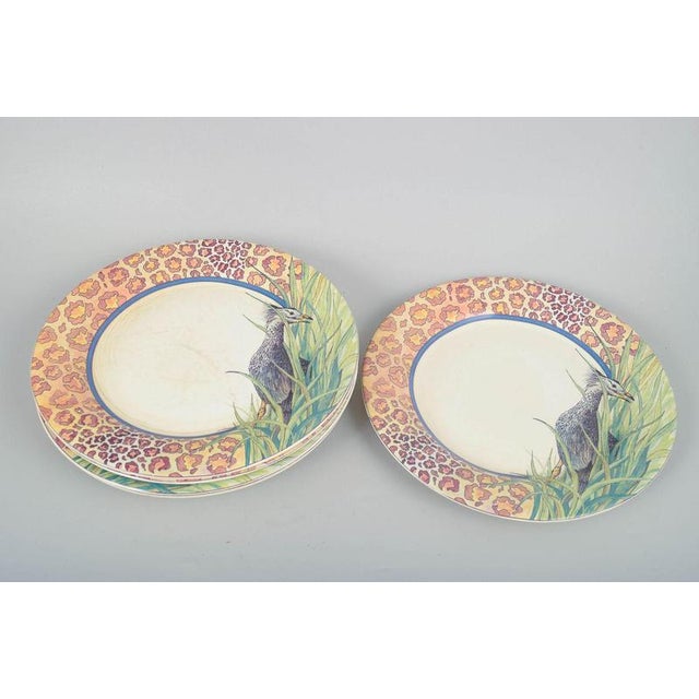Gien, France “Savane” – Set of 6 large dinner plates, 1980s. Decorative faience plates by Gien in the colourful, nature-...