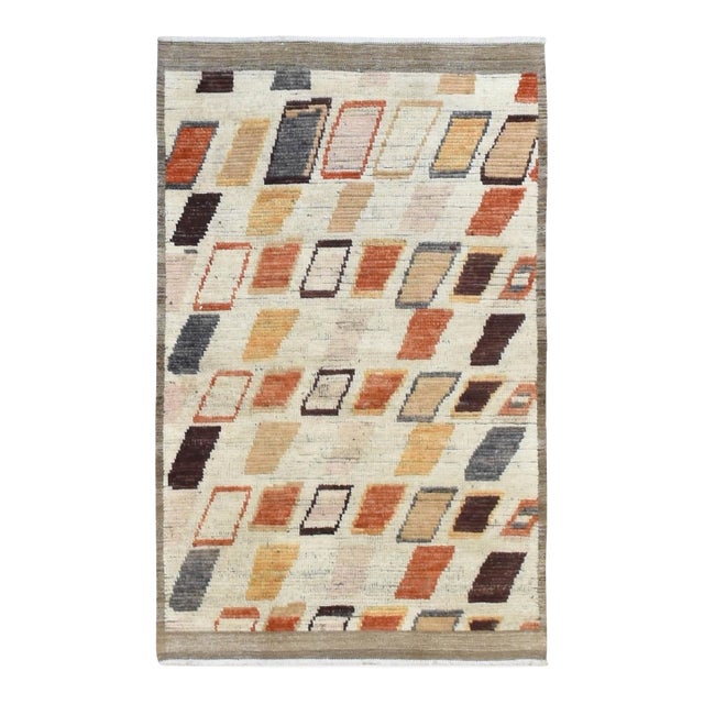 Rust & Brown Modern Wool Rug For Sale