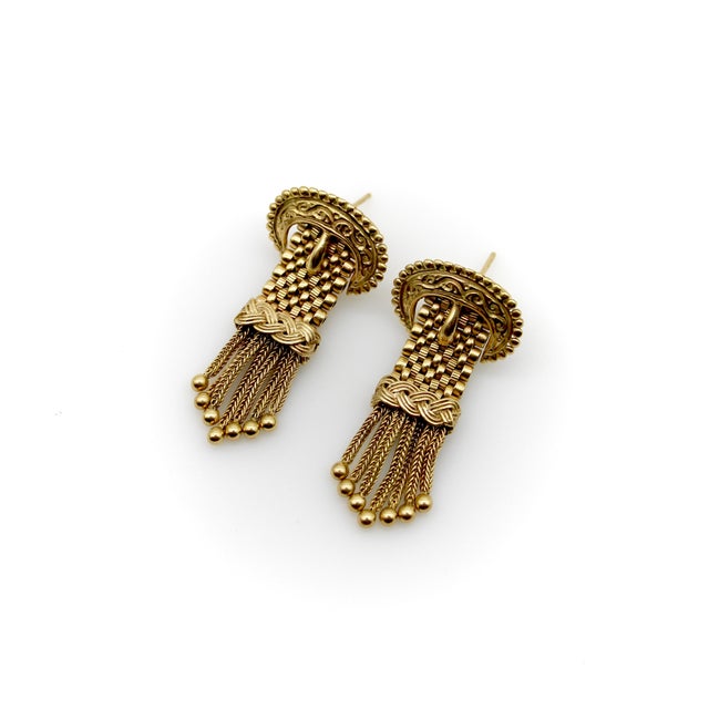 Late 19th Century 14k Gold Victorian Buckle Earrings With Tassels, A Pair For Sale - Image 4 of 6
