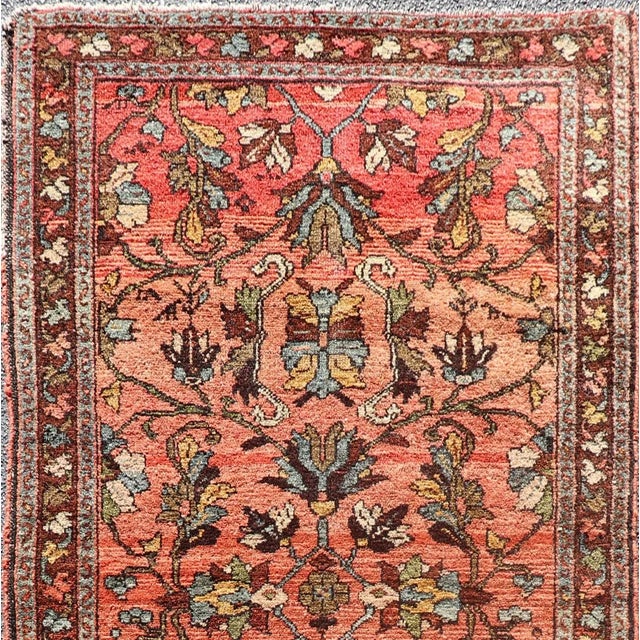 Antique Persian Hamadan Carpet with Floral Designs in Soft Orange Red and Brown. Antique Hamadan rug in sub floral all-...