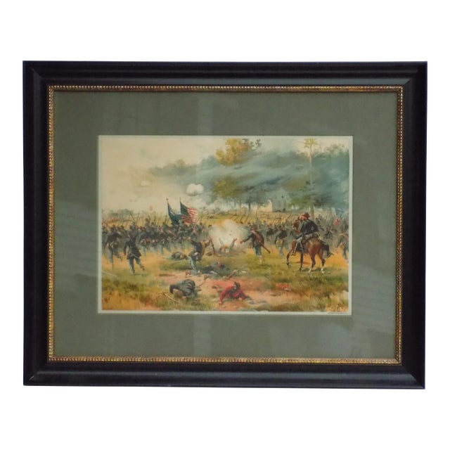 1887 Battle of Antietam Chromolithograph, Custom Framed Civil War Print For Sale