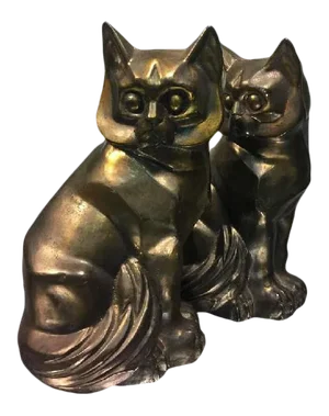 Art Deco Metal Cubist Cat Form Bookends - a Pair