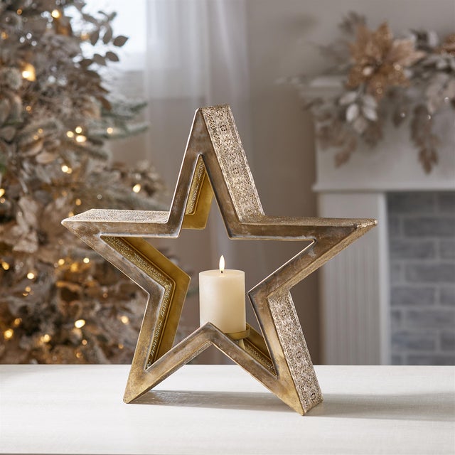 Contemporary Gold Metal Star Candle Holder For Sale - Image 3 of 4